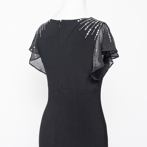 Adrianna Papell. Beaded Jersey & Chiffon Flutter Sleeve Gown. - Picture 12 of 14